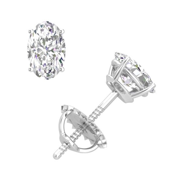 14k Diamond Moissanite 4 Carat Screw Back Solitaire Earrings - Picture 2 of 11